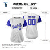 Custom Grey Blue Split Button Down Baseball Jersey for Women